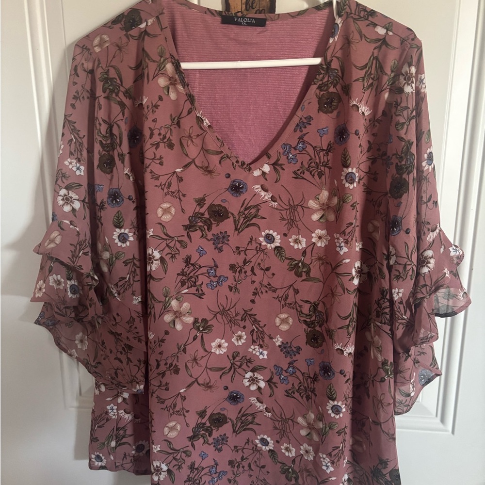 Floral Mauve V-Neck Blouse